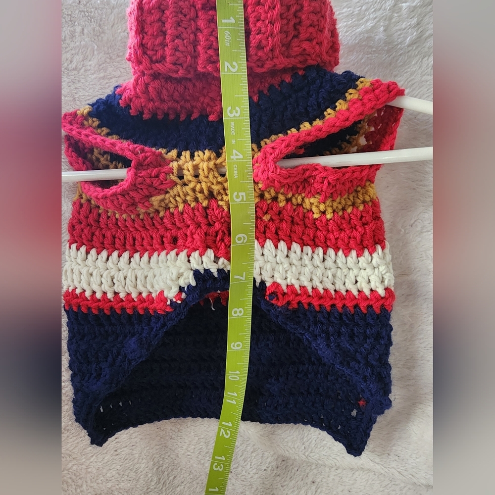 Dog Sweater, Medium Red Stripe Crochet Dog Sweater - Picture 4 of 5